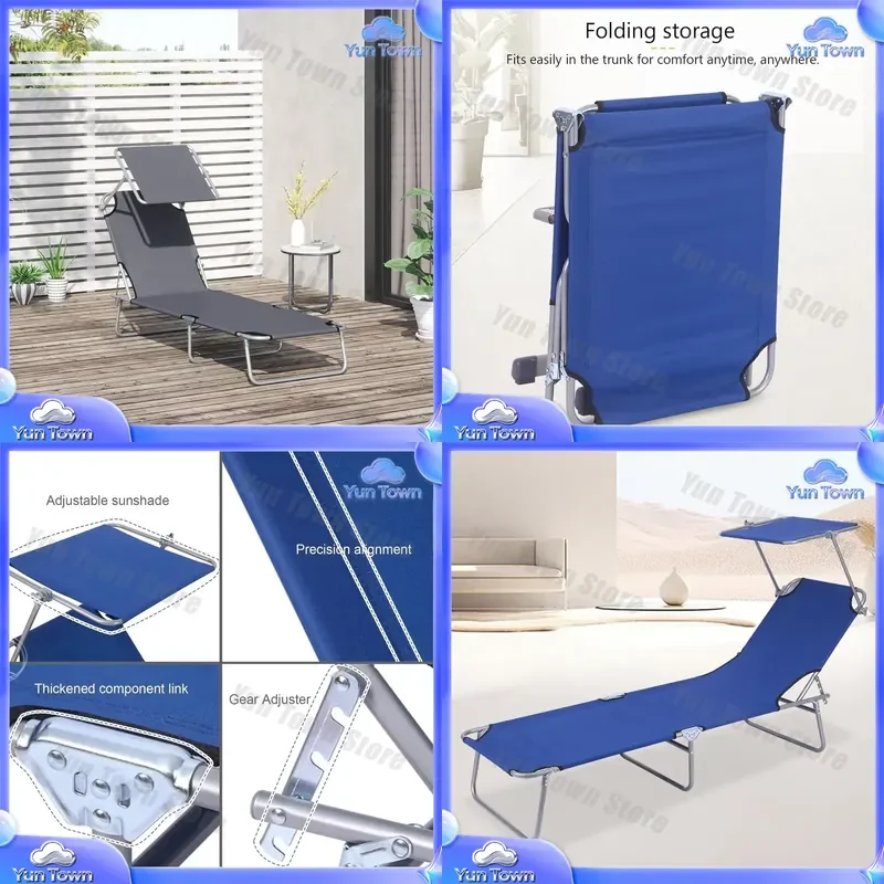 Folding Outdoor Sun Tanning Chair for Beach Pool Deck Backyard Patio Adjustable 4-Position Reclining Sun Lounger Chair