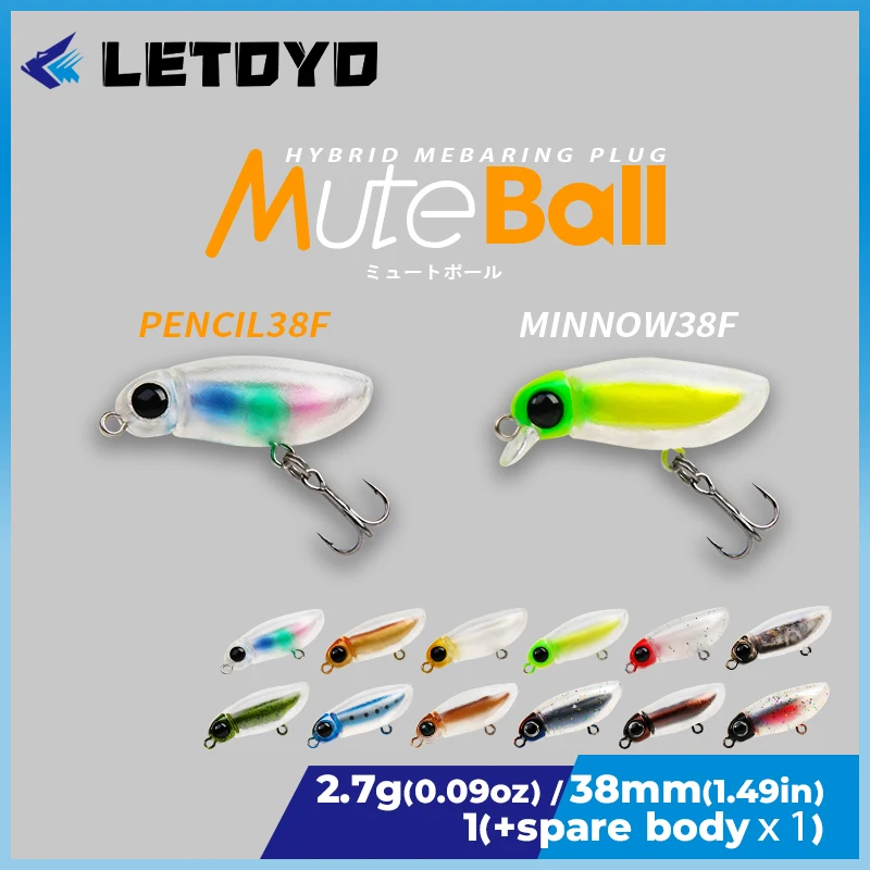 LETOYO MuteBall Minnow 38F/Pencil38F 38mm 2.7g Surface Artificial Insect Bait Soft Plastic Body Mini Floating Trout Fishing Lure