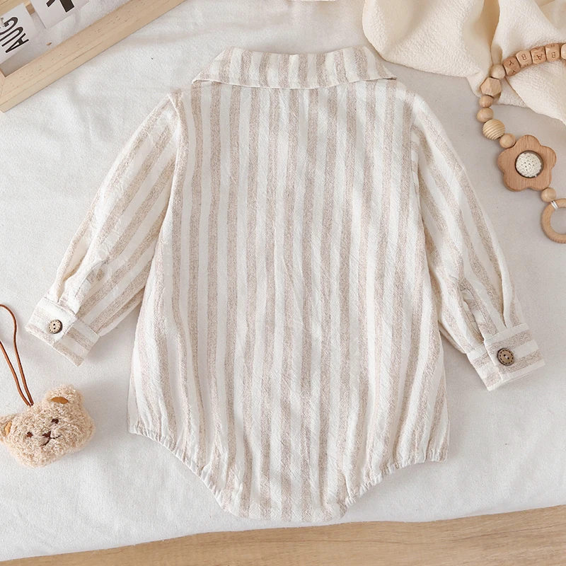 2025 New Autumn 0-24M Children Clothes Korean Style Climbing Suit Long Sleeved Cotton Stripe Infant Baby Girls Boys Jumpsuit