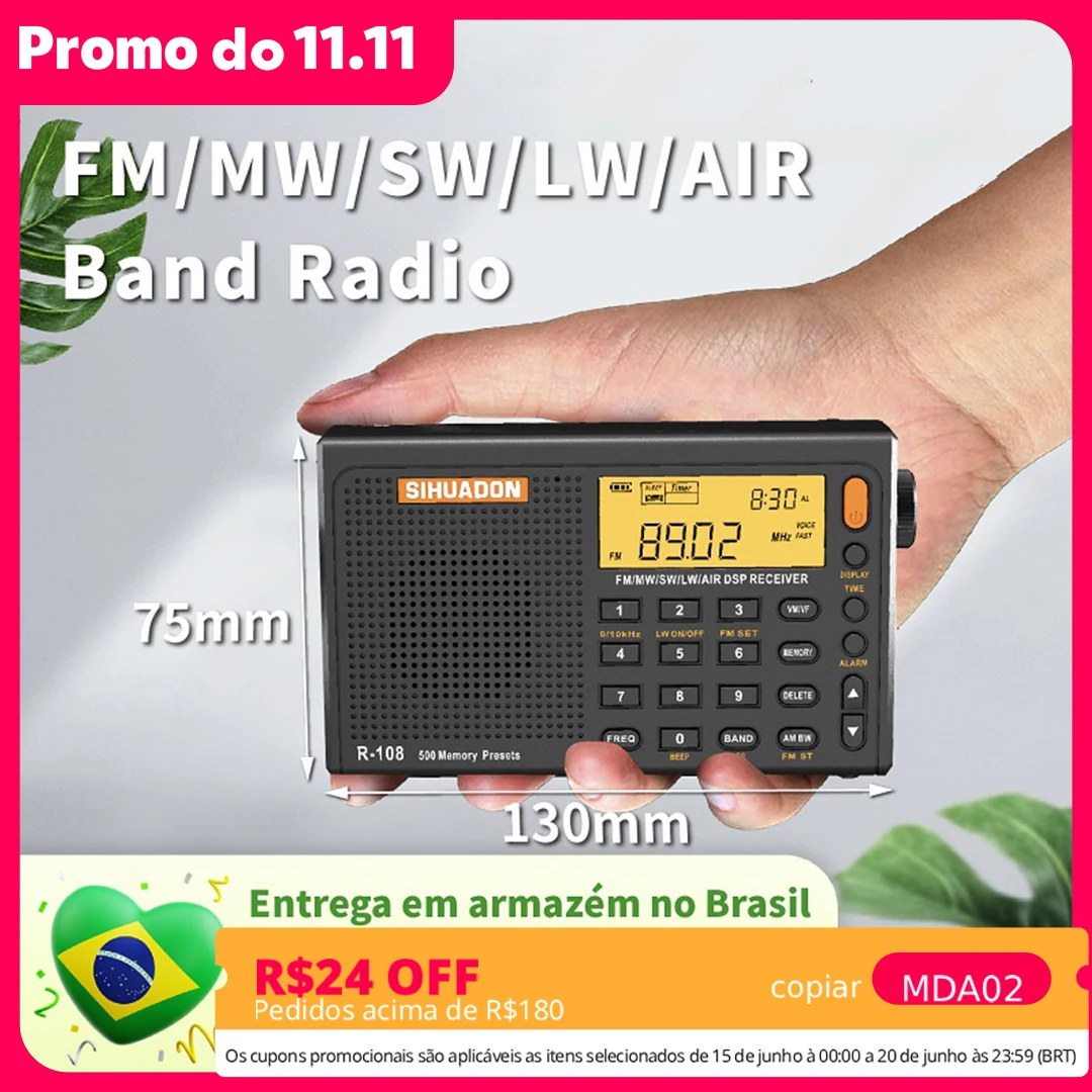 Rádio Digital Portátil Sihuadon R-108 - Fm/Am, Ondas Curtas (Sw), Média (Mw) e L - imagem 1