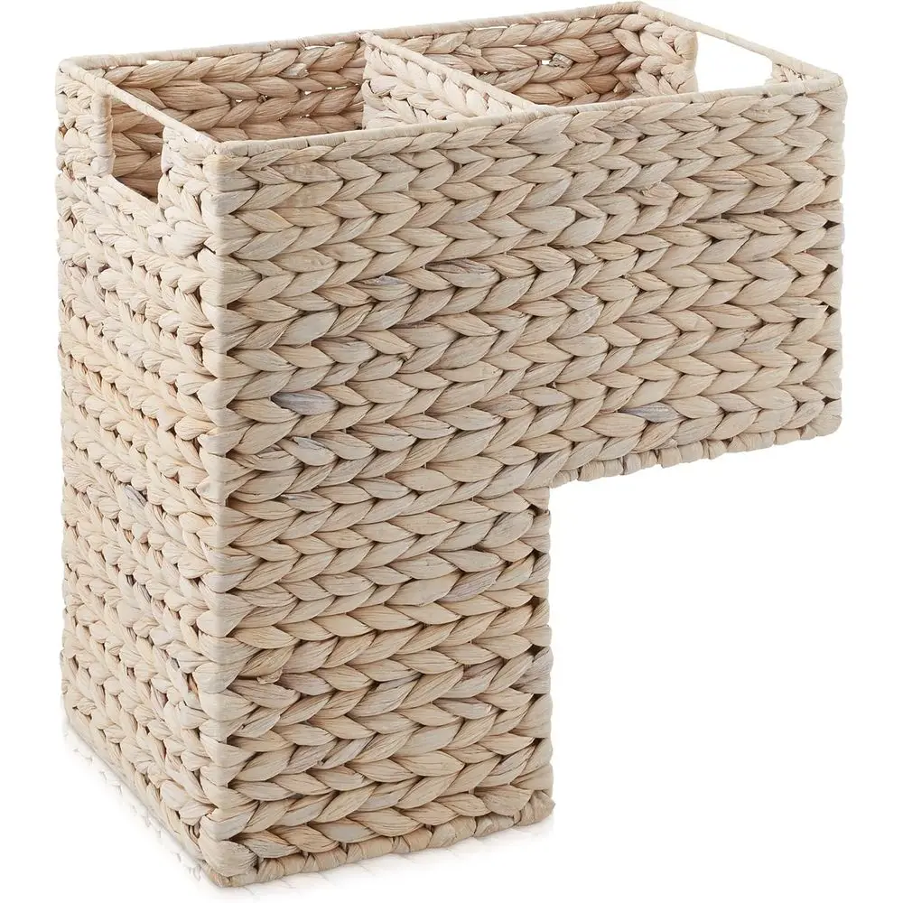 

Плетеная корзина-органайзер для лестницы из водяного гиацинта с ручками, цвет белый меланж