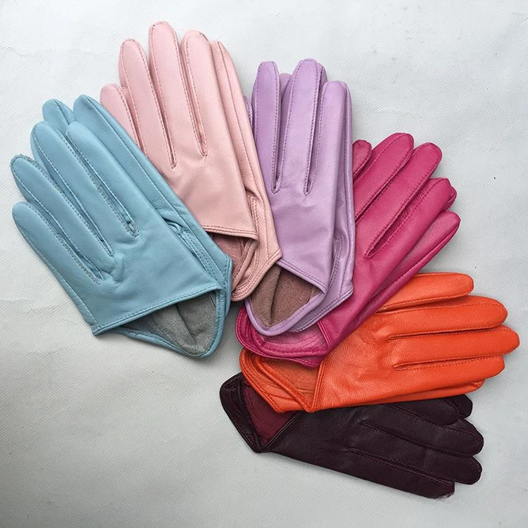 New Design Sexy Sheepskin Gloves for Women Half Palm Genuine Leather Gloves Party Show Mittens Black Grey Pink