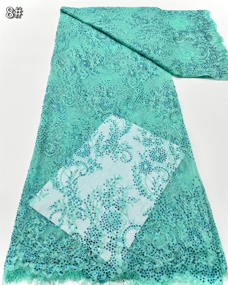 3미터 고품질 아프리카 수제 비즈 장식 레이스 원단 나이지리아 웨딩 프렌치 아이래쉬 자수 정교한 100% C