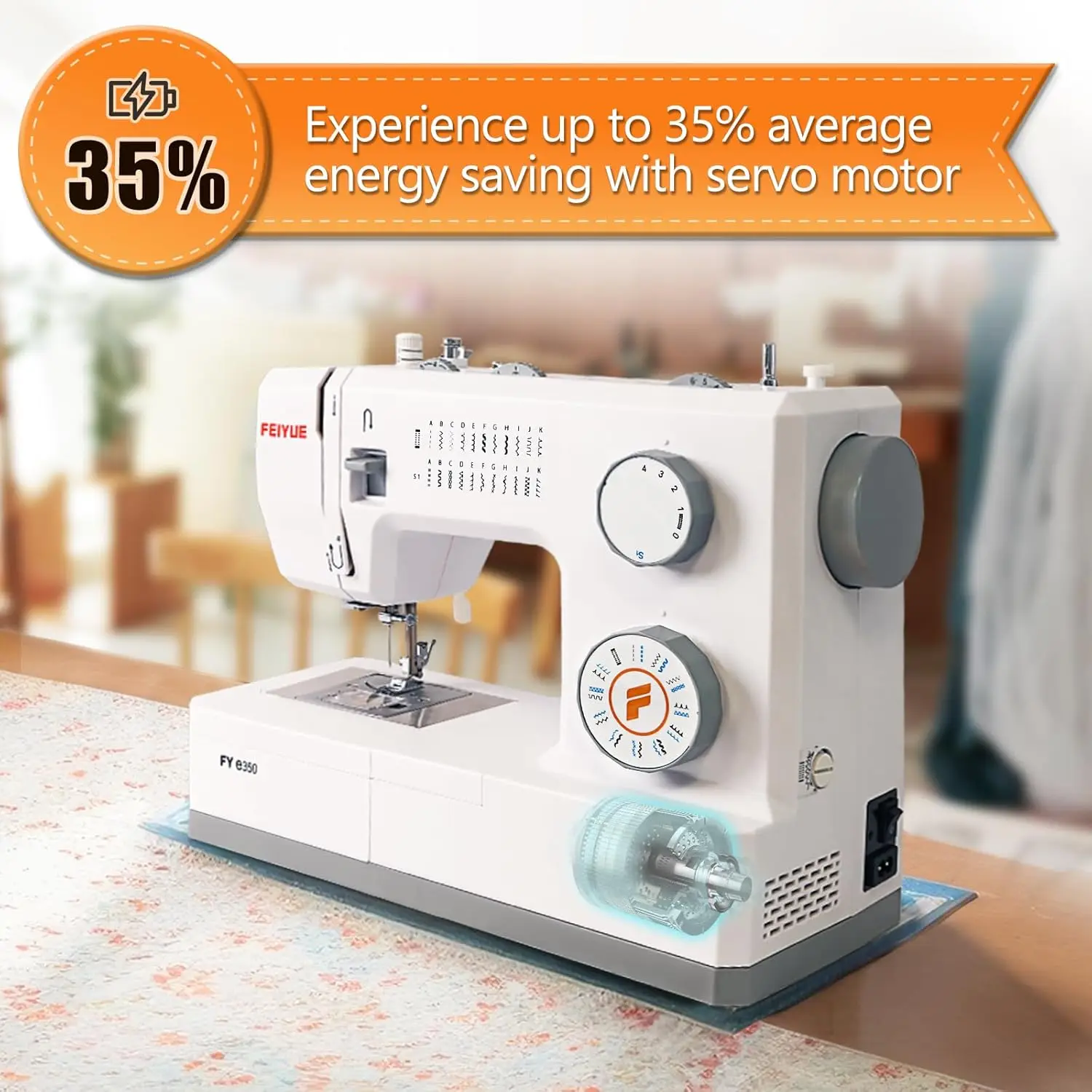 FYe350 Sewing Machine with Multiple Needle Positions Energy Saving Servo Motor Heavy Duty & Portable 23 Built-in Stitches