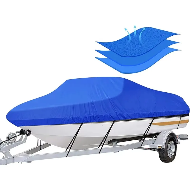 Waterproof Heavy-Duty 17'-19' Towable Boat Cover V-Shaped Hull Professional Fishing Skiing Cover