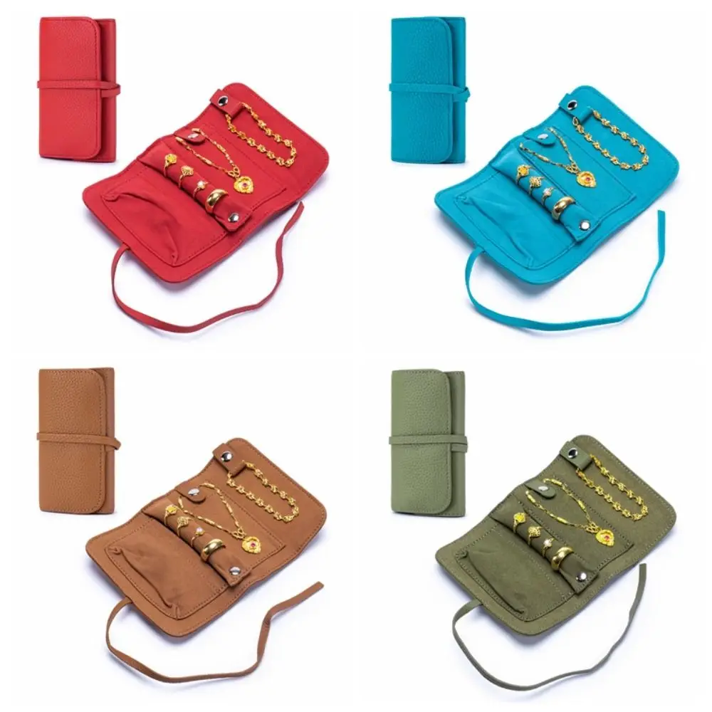 Solid Color Mini Roll Foldable Jewelry Case Fashion Soft Portable Storage Bag Durability Multipocket Roll Up Bag Rings