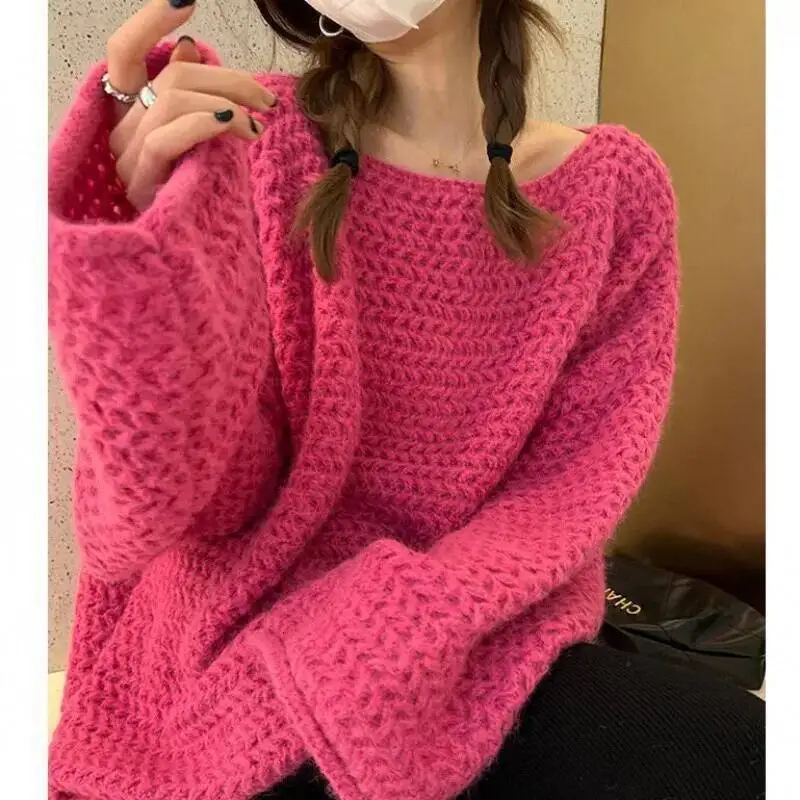 

Women Knitting Sweater 2026 Spring New Women's Japanese Chunky Knit Sweater Loose Lazy Style Soft Cozy Outerwear