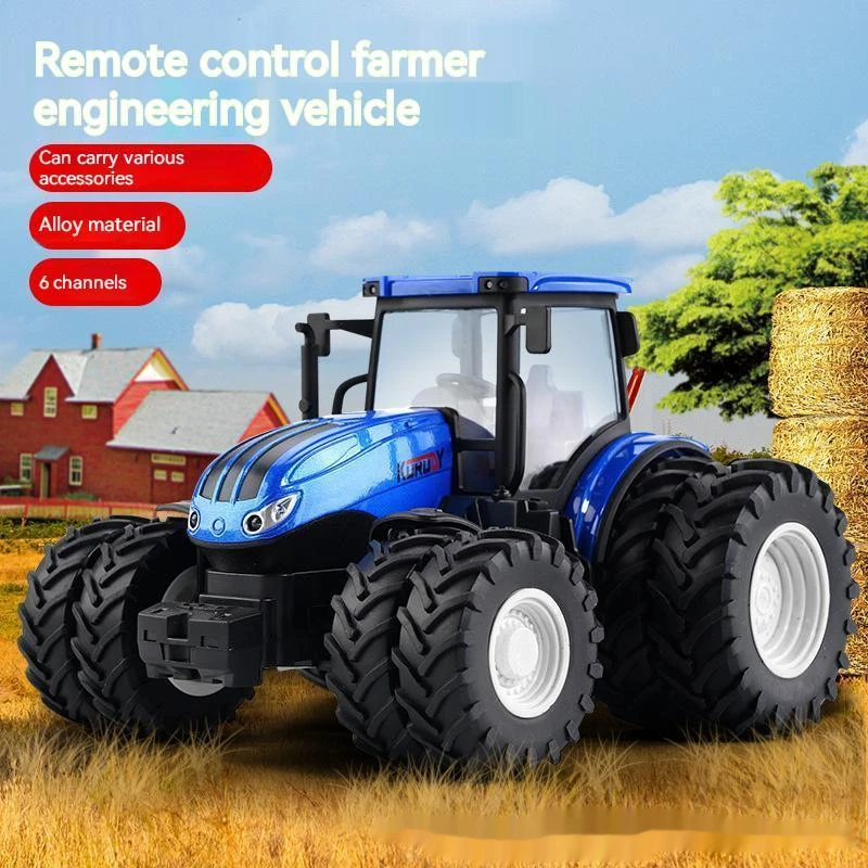 Fazenda rc trator reboque liga transporte veículo engenharia agricultor simulação brinquedos com farol led simulador de agricultura