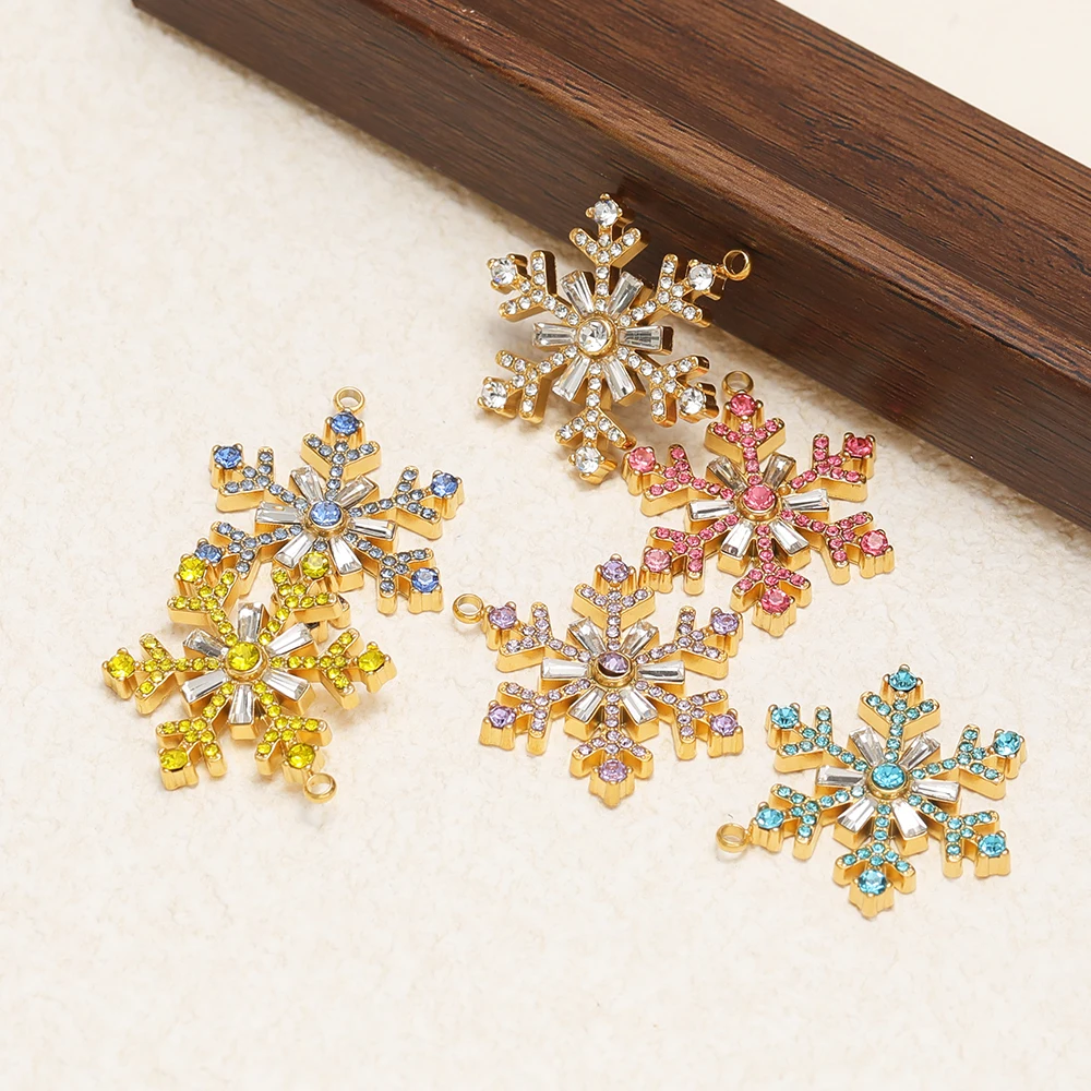 3 Stück Edelstahl-Stern-Zirkonia-Blumenanhänger, Schneeflocken-Anhänger für DIY-Schmuckherstellung, Damen-Halsketten- und Armbandherstellung – Detail 5
