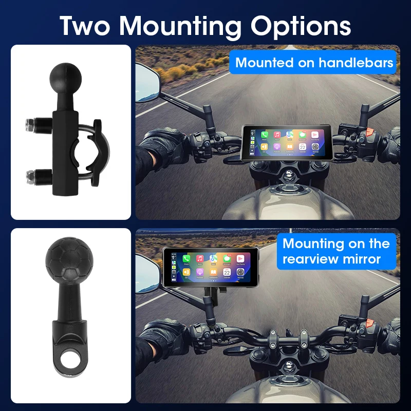 6.86 Inch Motorcycle DVR Portable Waterproof Touch screen Wireless CarPlay Android Auto GPS Navigation Siri Voice Dual Bluetooth