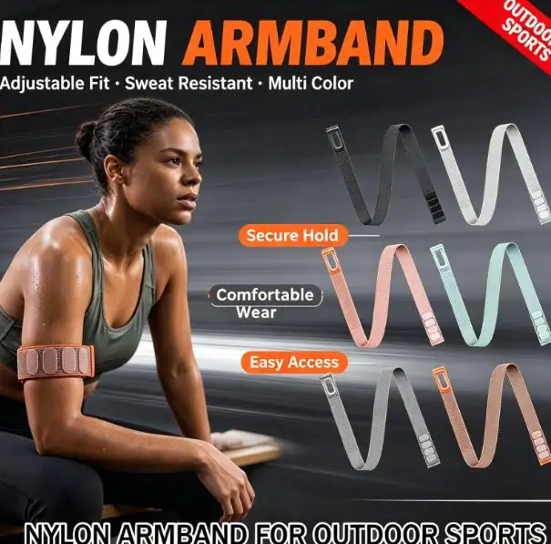 Adjustable Nylon Bicep Armband for Fitbit Air Breathable Elastic Sport Strap Sweat‑Resistant Extended Loop Belt Running Gym