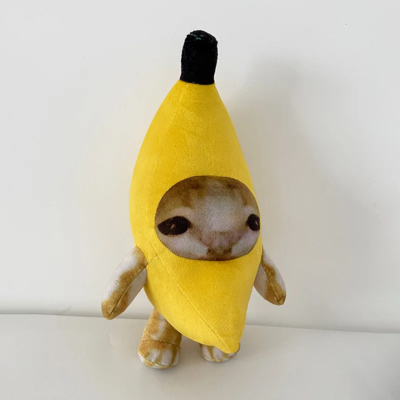 Portachiavi con ciondolo bambola gatto banana da 17 cm che piange felice gatto banana