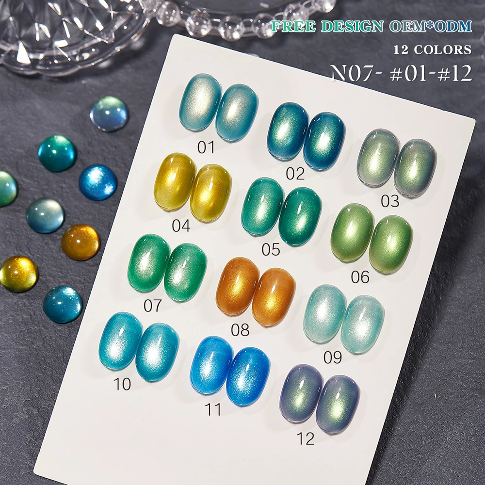 

Vendeeni 12 Colors/Set Glitter Powder Cat Eye Gel Nail Polish UV LED Green Light Crystal Magnetic Nail Varnish With Color Card