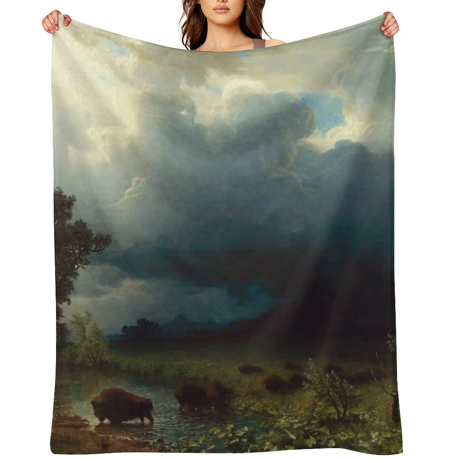 

Buffalo Trial, The Impending Storm Albert Bierstadt 1869 Nature Art Throw Blanket For Decorative Sofa Heavy Kid'S Blankets