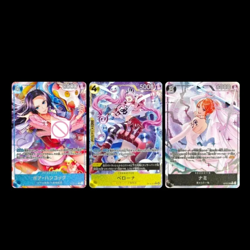 3pcs/set Suitable for One Piece Boa Hancock Diy Thick Glitter Card 63x88mm Perona Nami Vinsmoke Reiju Anime Game Collection Card