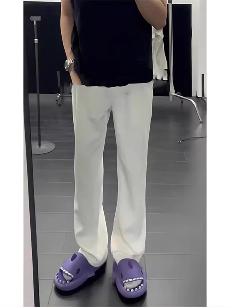 

Мужские брюки Cleanfit белые, прямого кроя, зауженные, летние, с высокой талией, струящиеся, повседневные, молодежный стиль, без стрейча