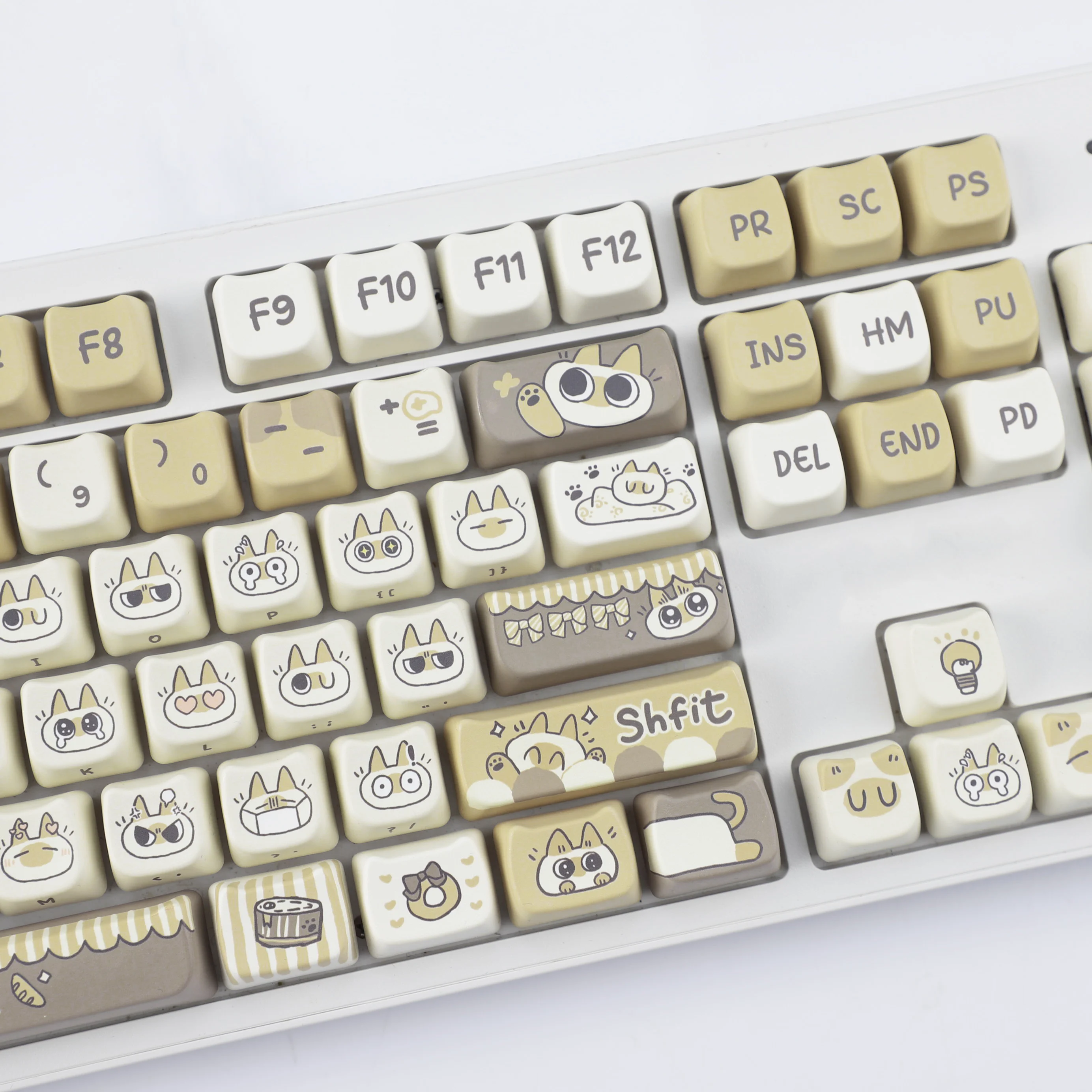 YMDK 132 Keys Siamese Cats Theme MAO Profile Cat Head Pattern Dye Sub PBT Keycaps for 61/68/87/98/104/108 MX Mechanical Keyboard