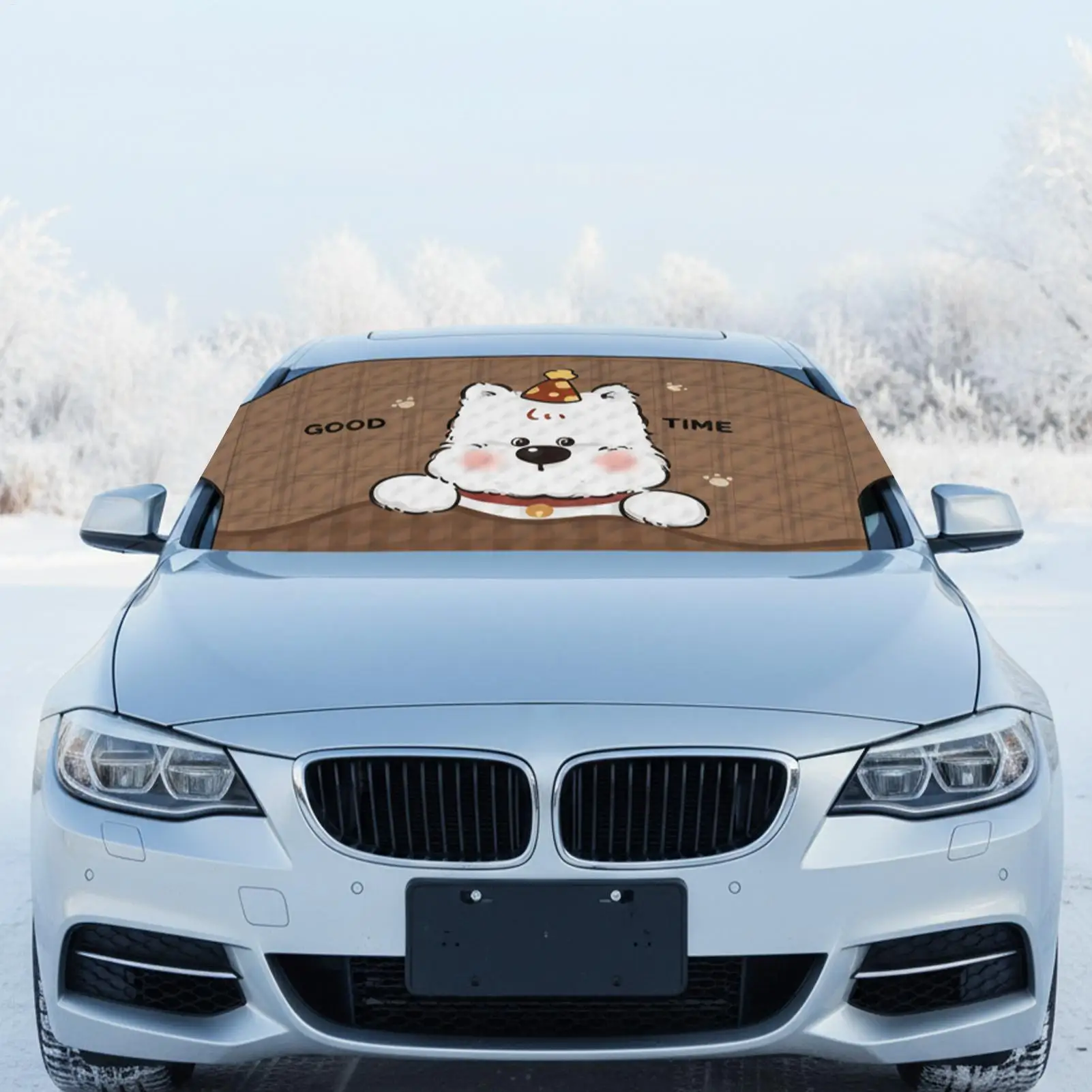

Windshield Covers Winter 77x36inch Waterproof Cute Cartoon Auto Sunshade Snow And Ice Windshield Cover For SUV Car Automotive