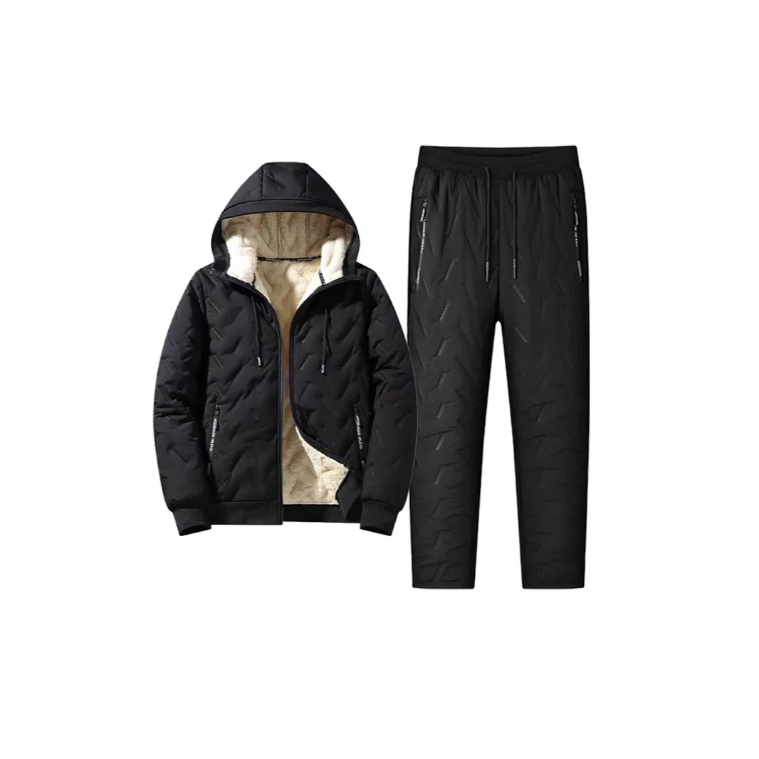 2026 Men autumn and winter sports suit hooded casual cardigan jacket outdoor thick warm sports shirt and pants two-piece set