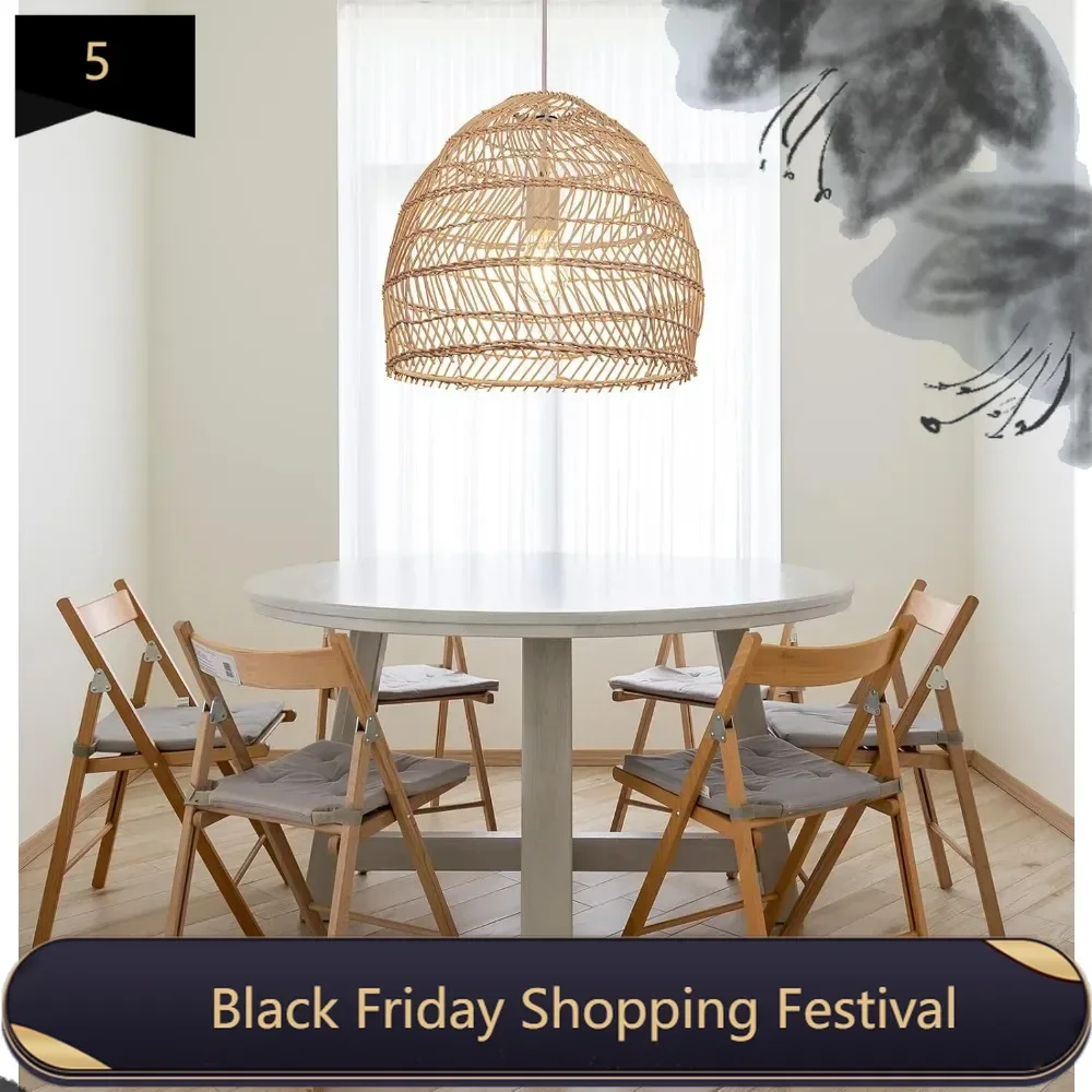 Light Rattan Ceiling Light Wicker Pendant Lighting Lampshade Basket Ceiling Hanging Lamp for Dining Room Bedroom