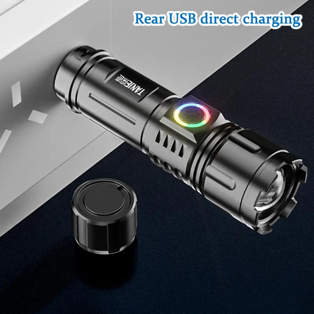 Outdoor Flashlight Aluminum Camping Rechargeable Lamp Powerful Teaser Personal Defense Lantern Power LED Work Light