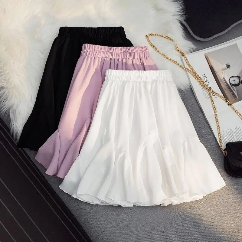 High Waist A-Line Pleated Fish Tail  Skirt Spring Summer Wearable Versatile Short Skirt for Petite Women City Walk