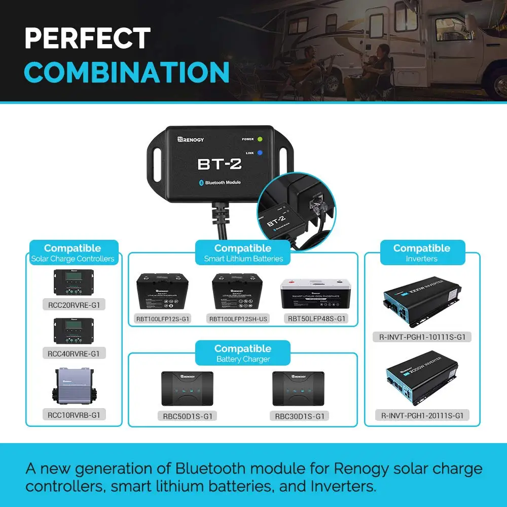 Renogy BT-2 Bluetooth Module RJ45 Communication Port Wirelessly Monitor Real-time Insight Precise Control, Compatible Solar Char