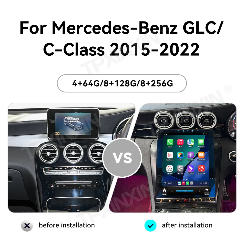 12 Inch Android 15 For Mercedes-Benz GLC C-Class 2015-2022 Car Radio Carplay Car GPS Navigation Multimedia Player Head Uint Auto