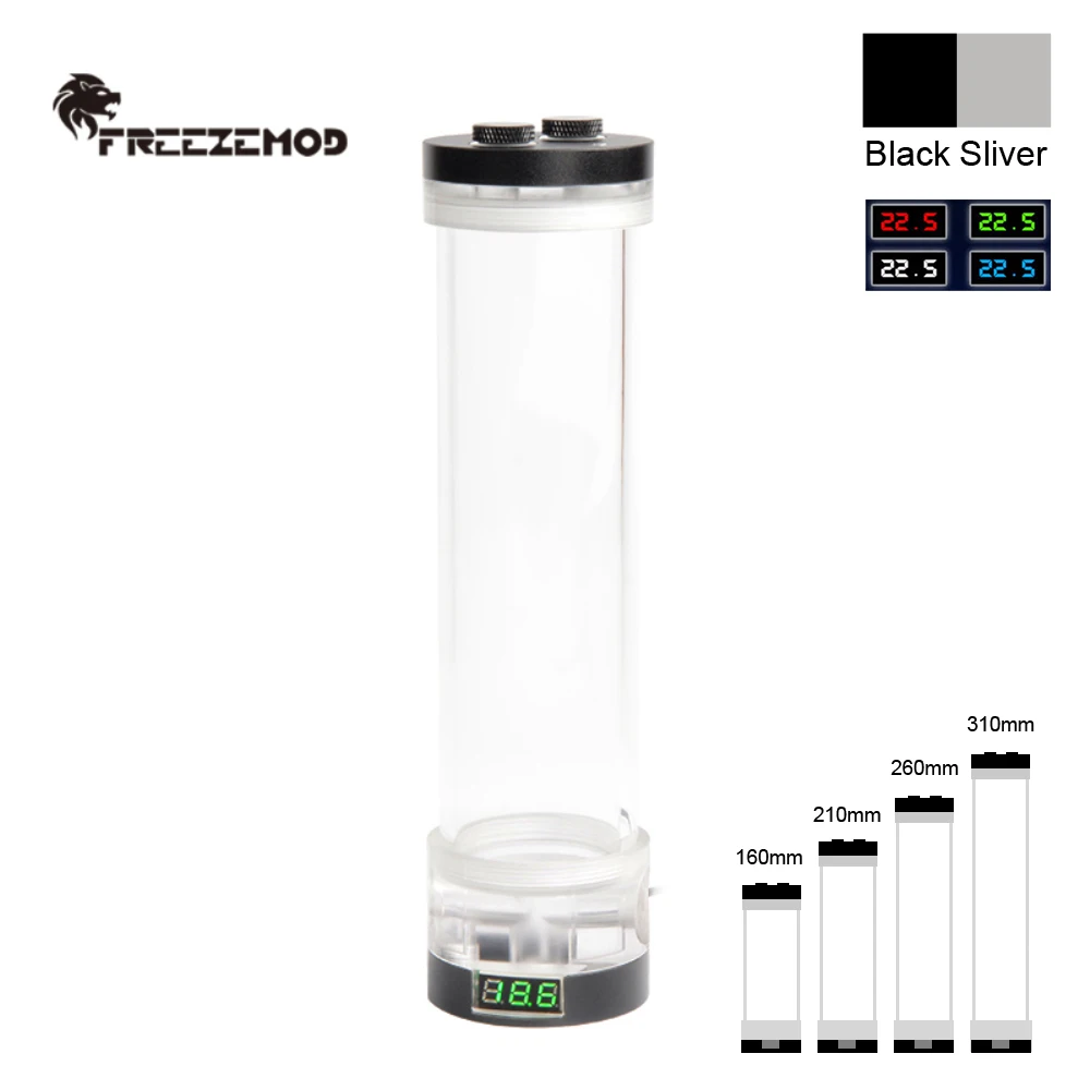 

FREEZEMOD Cylindrical Reservoir With Temperature Meter Display 160/210/260/310 Transparent Water Tank OD60MM Thermometer YSX-PMX