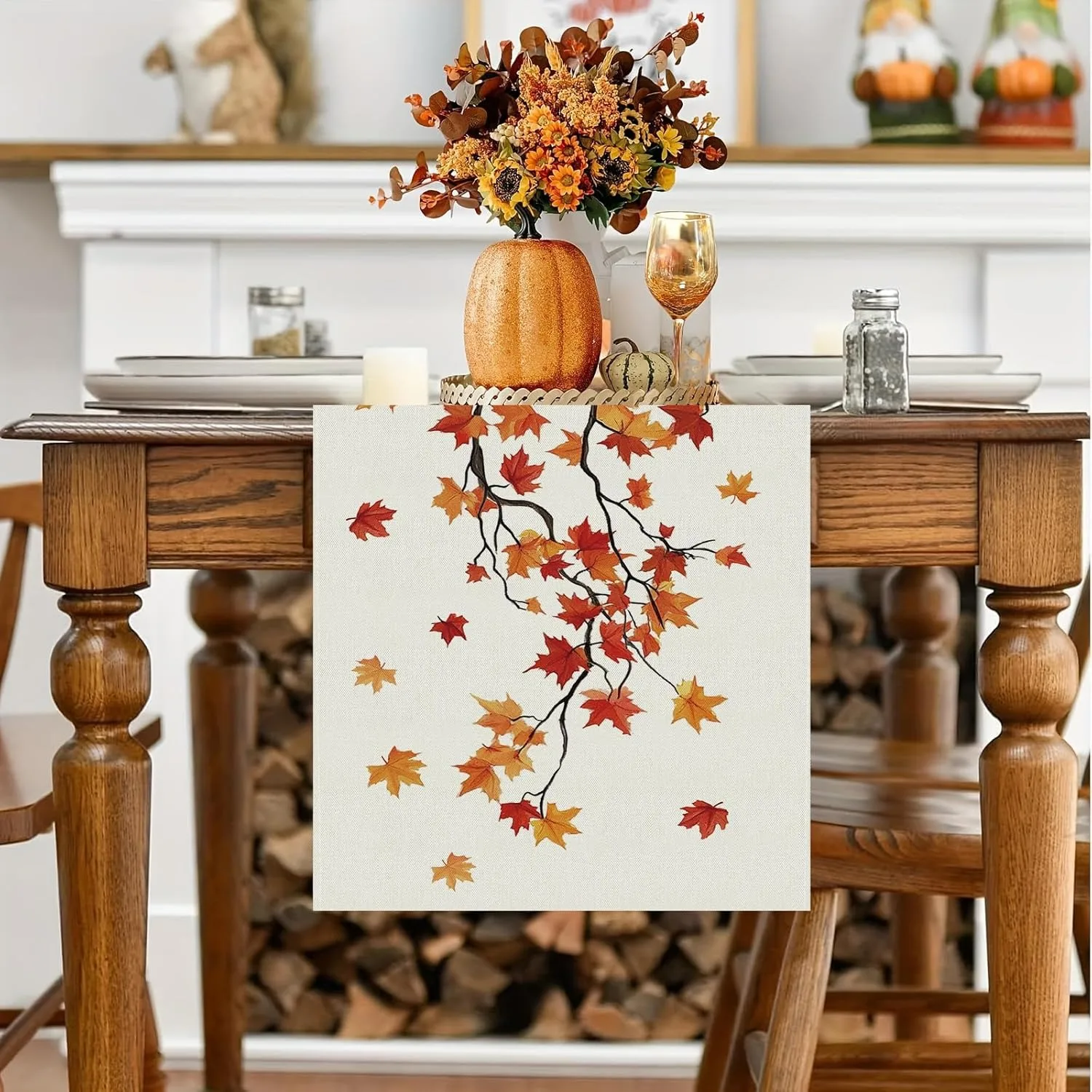 Maple Leaf Seasonal Autumn Burlap Table Table Runner Decor for Farmhouse Kitchen Dining And Indoor Home Party Decoration