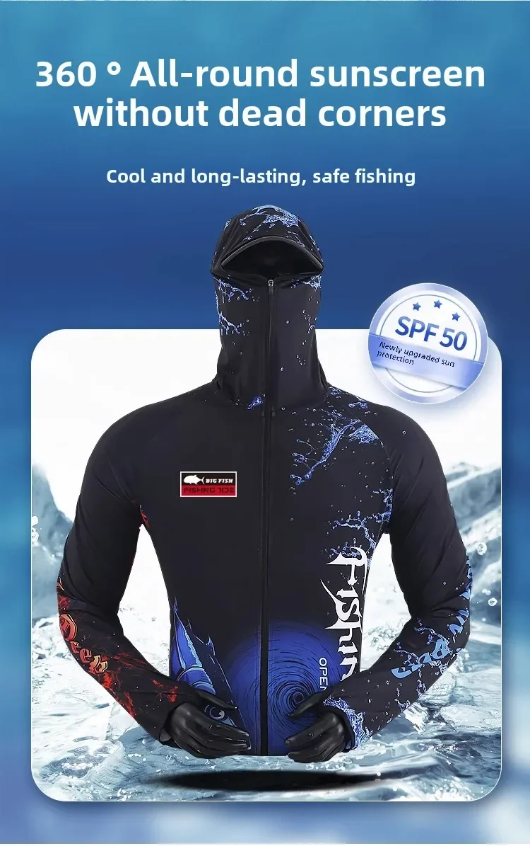 

Fishing Clothing Unisex Summer Breathable Sunscreen Quick Dry Ice Silk Long Sleeve Fishing Hoodie Jacket + Pants Two-piece set
