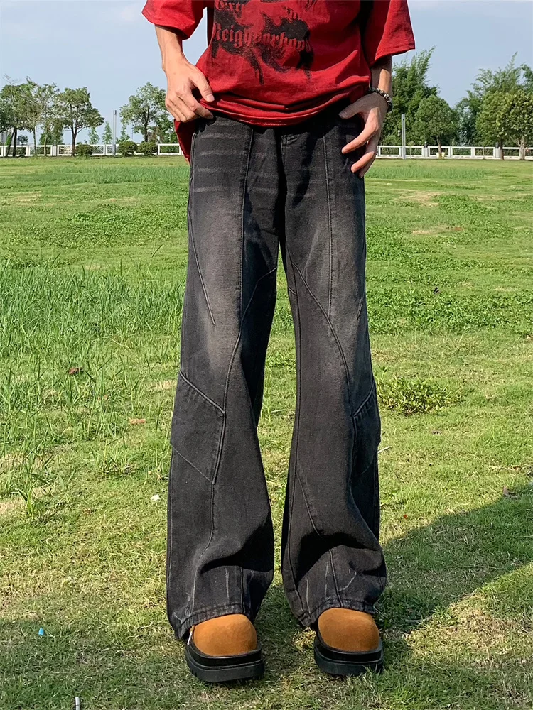 

Foufurieux American Retro Deconstructed Distressed Jeans Men's High Street Wide Leg Loose Casual Pants Men Trousers Male Clothes