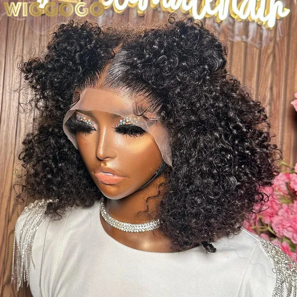 Wiggogo Short Bob Wigs Curly Lace Front Human Hair Wig 13X4 Hd Lace Frontal Wig 4X4 Closure Wigs Deep Wave Frontal Wig