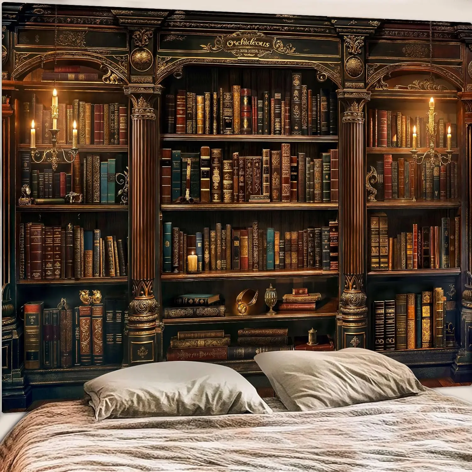 Vintage Bookshelf Tapestry Medieval Art Book Tapestries Wall Hanging Gothic Dark Academia Retro Library Backdrop Tapestry for