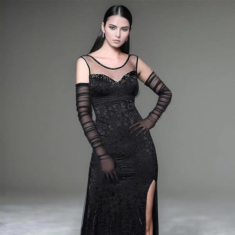 70CM Sexy Mesh Folds Ruffles Long Gloves Multicolored High Elasticity Elegant Women ’s Accessories Opera Bride Wedding