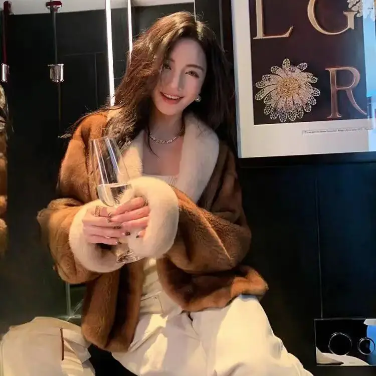 Korea Imitation Fur Coat Retro Roll-Sleeved Fur Coat Women Light Luxury High-End Temperament Loose Niche Design