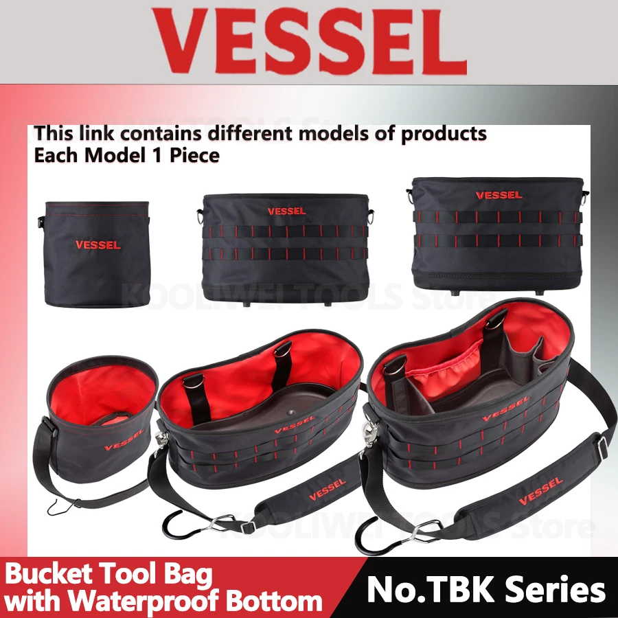 VESSEL TBK-200/300/400 Secchio Organizer Borsa per attrezzi con fondo impermeabile Custodia per attrezzi portatile Viene fornito con un gancio