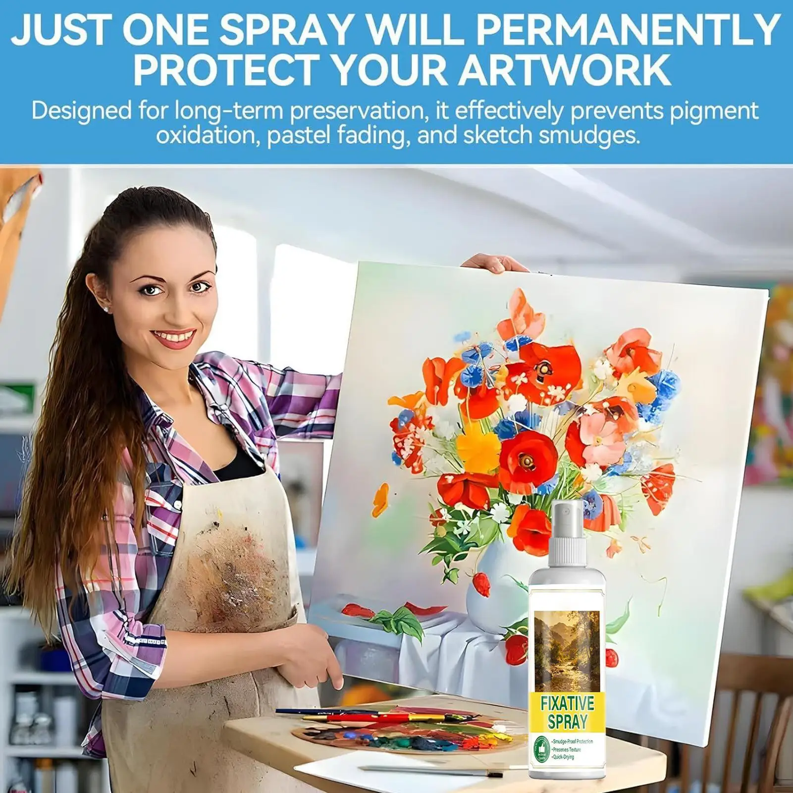 Fixative Spray 120ml Quick Drying Smuge-Proof Coating Artwork Spray Fixative for Painting Crafts Art Wallpaper Acrylics Gouache