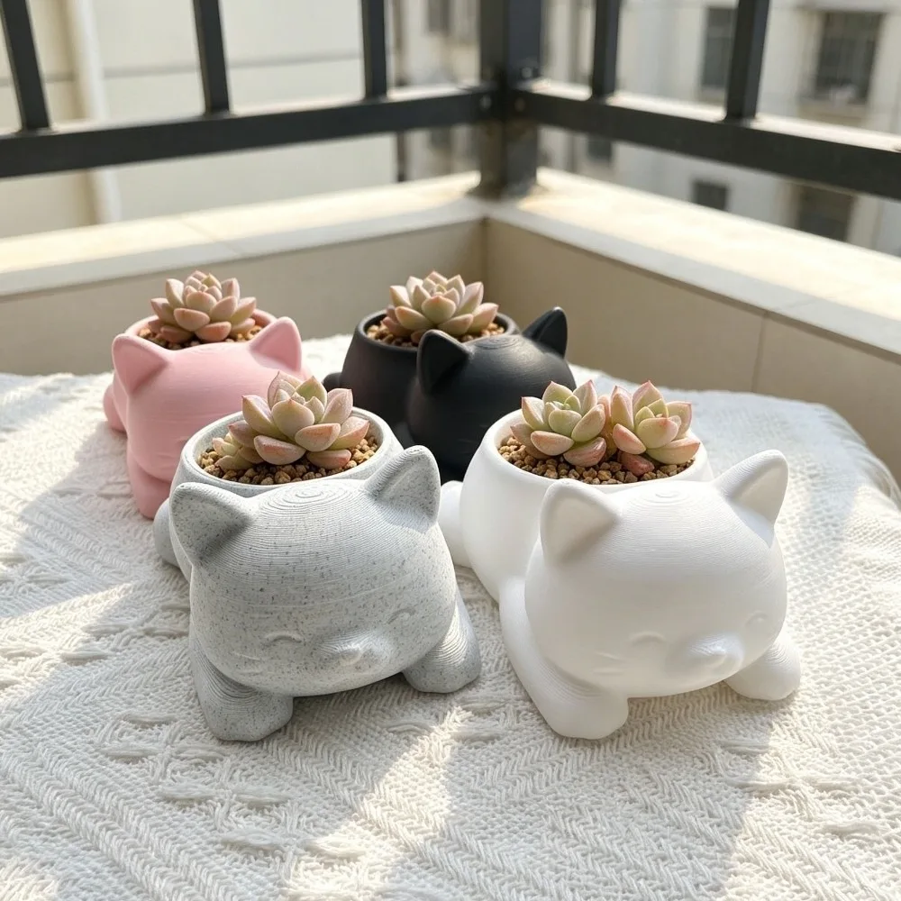 3D Printed Cat Flower Pot Ornaments Cute Cat-shaped Storage Box Decoration Multi-functional Succulent Planter Indoor Plants