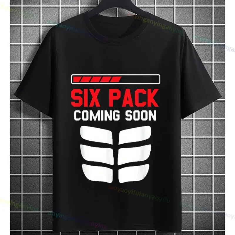 Funny Sports Body Fitness - Six Pack Coming Soon Graphic T-Shirt Short-sleeve Pure Cotton Tee Perfect for Everyday  Wear
