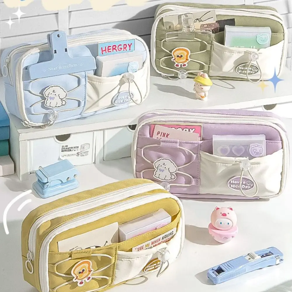 Multi-functional Drawstring Design Pen Bag Multi-layer Dirt-proof Pencil Case Large Capacity Stationery Organizer Srudents