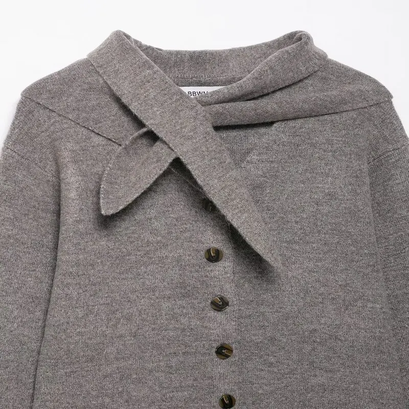 2025 شتاء جديد المرأة تصميم Faion تنوعا وشاح محبوك Jaet طويل Sve زر إغلاق سترة مفتوحة Sle