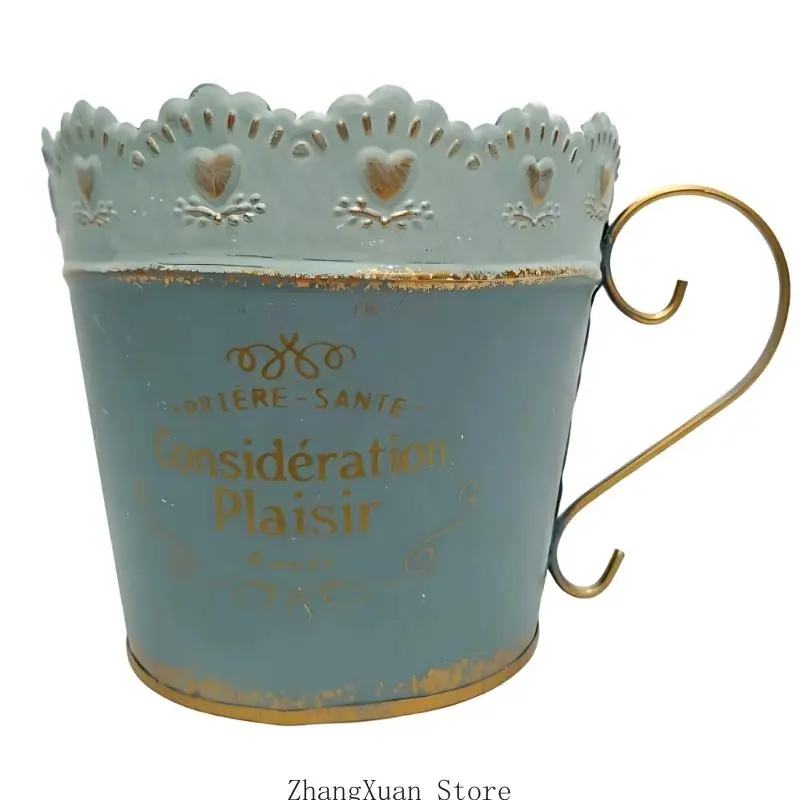 Französischer Spitzen-Blumenbehälter, Mehrzweck-Desktop-Behälter, schöner becherförmiger Pflanzgefäß aus Eisen mit eleganter – Detail 5