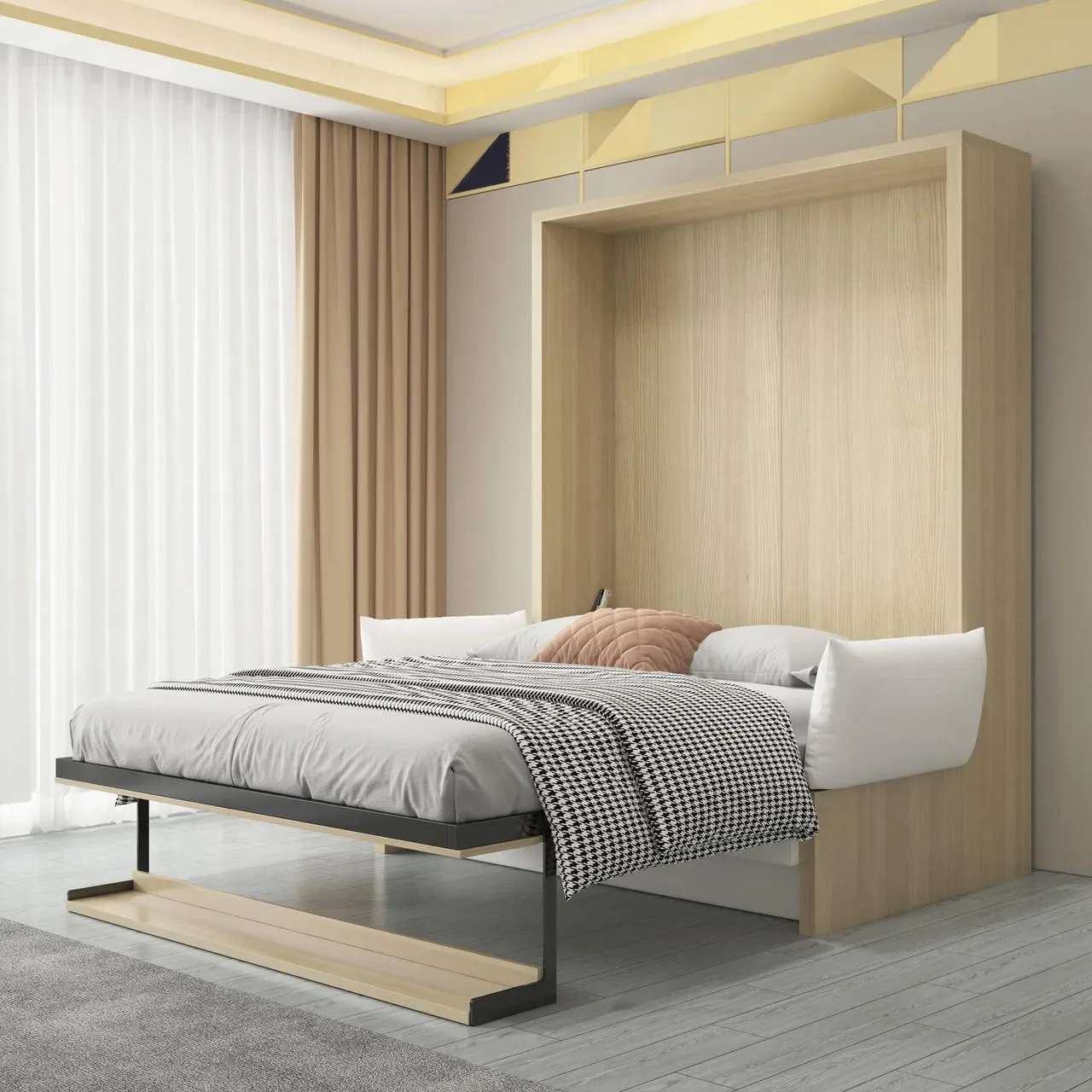 New design nordic style customized size multifunctional murphy bed easy installation vertical folding wall bed with sofa