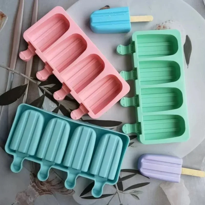 4 Cavity Silicone Oval Double Grooved Ice Cream Mould Creative Simple Striped Ice Tray Jelly Pudding Soap Mousse Cake Mold Gifts
