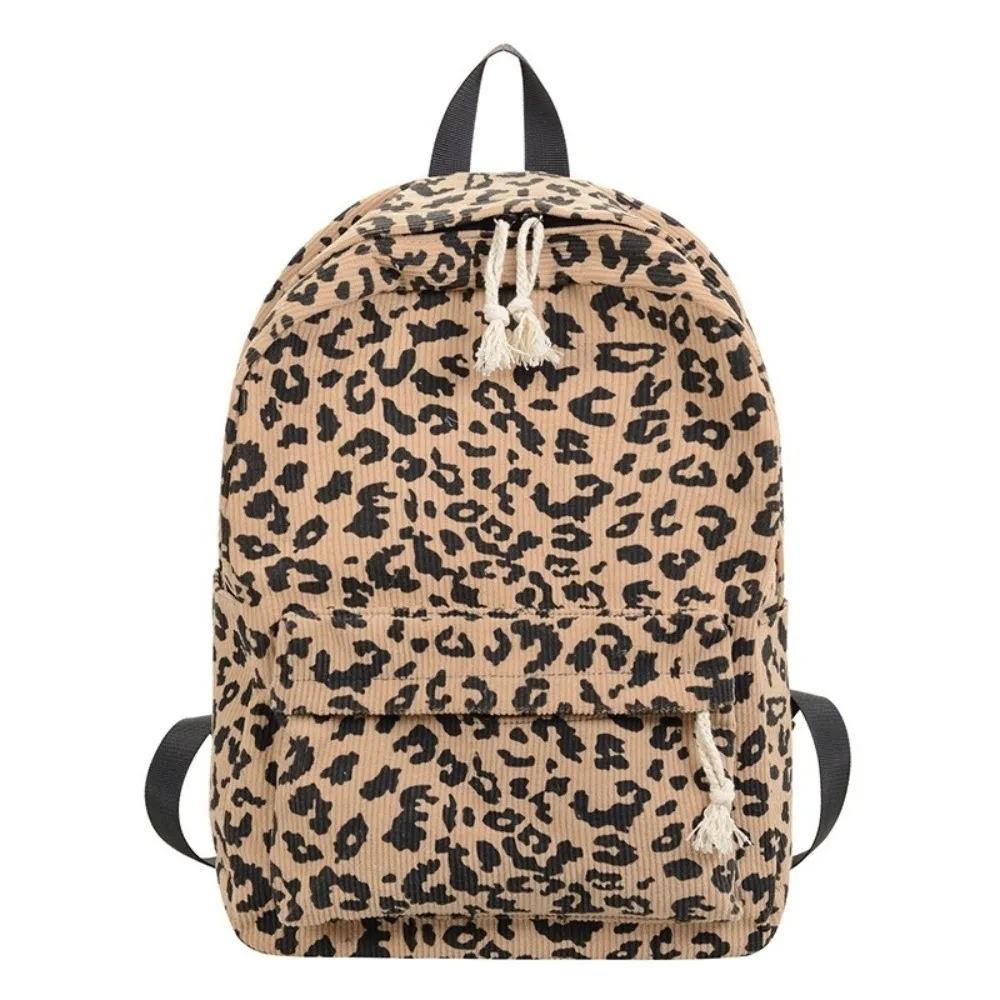 Corduroy Leopard Print Backpack Harajuku Ulzzang Students School Bag Adjustable Shoulder Straps Korean Style Students Daypack