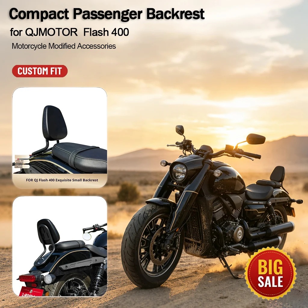 Compact Passenger Backrest for QJMOTOR Flash 400, Non‑Destructive Easy‑Install Safe Stable Motorcycle Modified Accessories