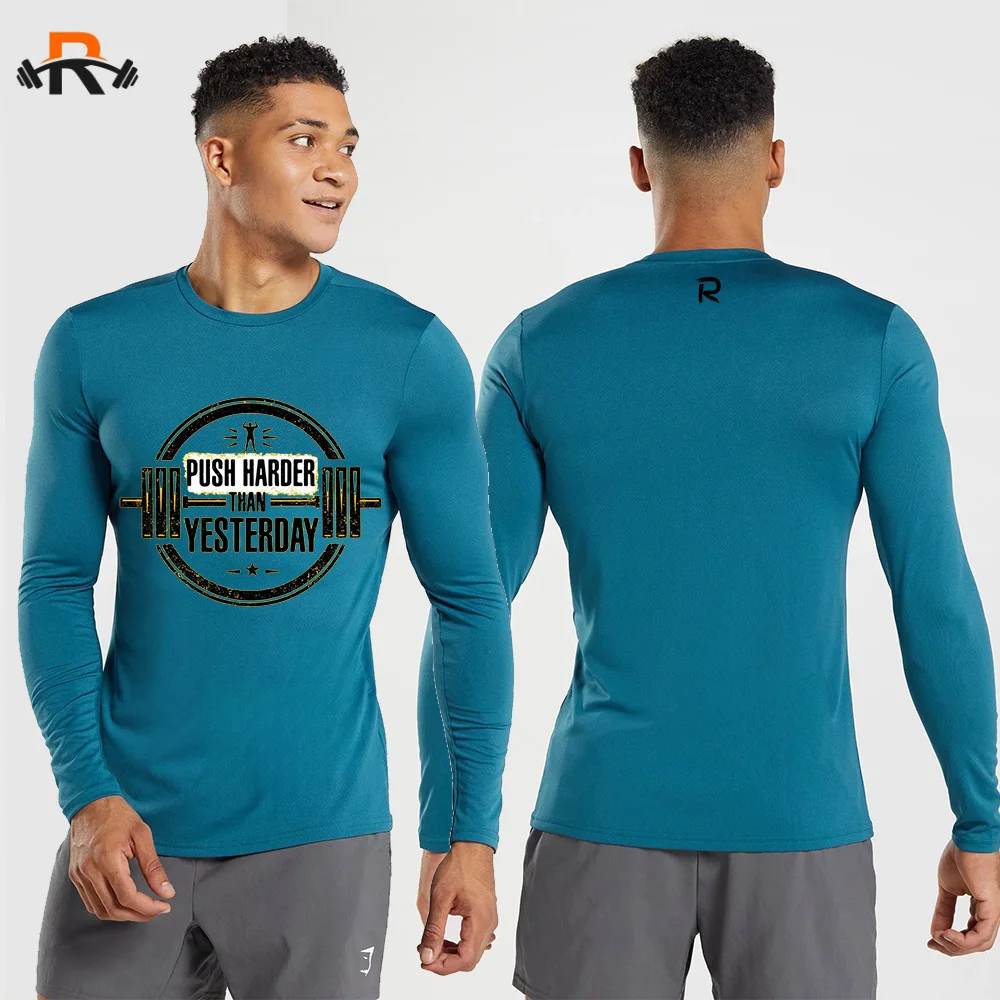 Men's Long Sleeve Running Wear Breathable Sports T-Shirt Fitness Club Graphic Print Loose Large Size Quick Dry Top XS-7xl