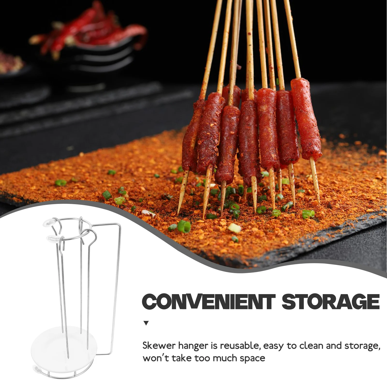 

1Set Stainless Steel Barbecue Skewer Stand Ergonomic Reusable Hanging Rack for Grill Food Easy Clean Storage Bbq Supplies