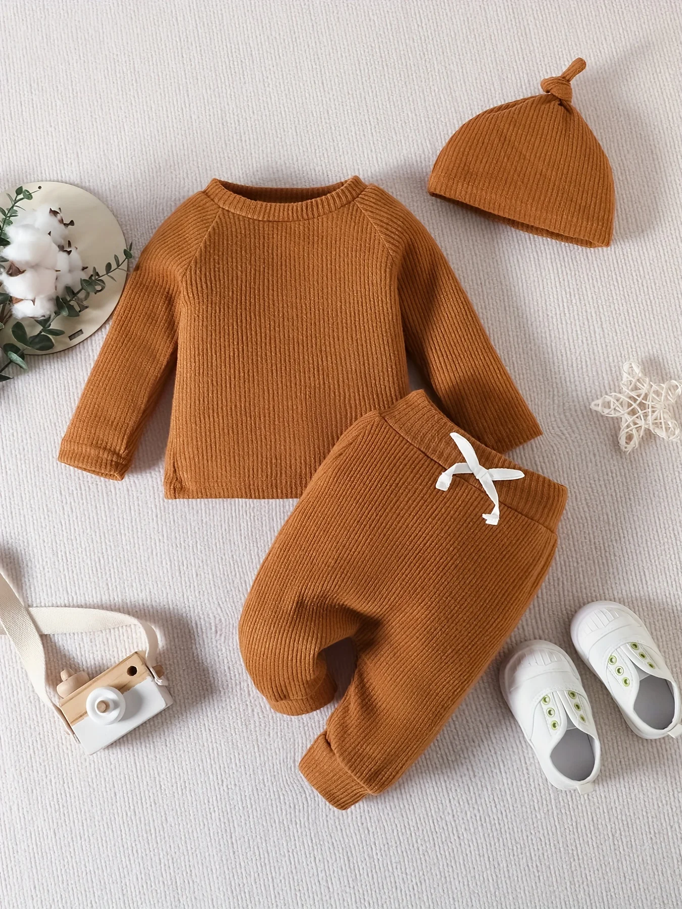 2PCS Baby Girl Wool Knitted Fabric Solid Color Long Sleeved with Knitted Pants Spring Autumn Set For Children Kids Unisex 0-24M